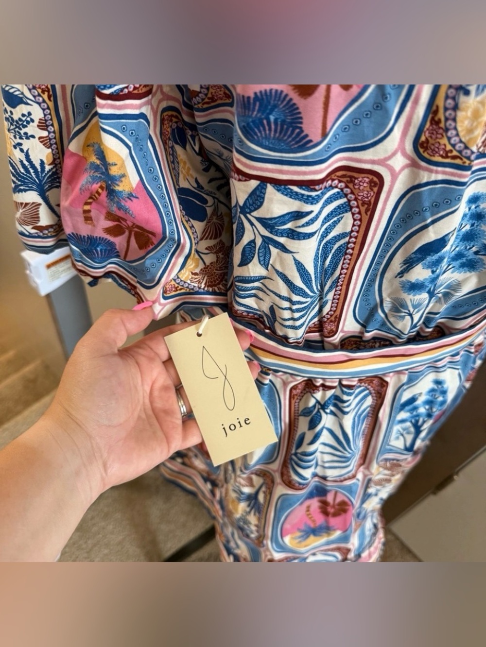 NWT Joie Burton Down Belted Puff Sleeve Printed Mini Dress - Picture 6 of 14